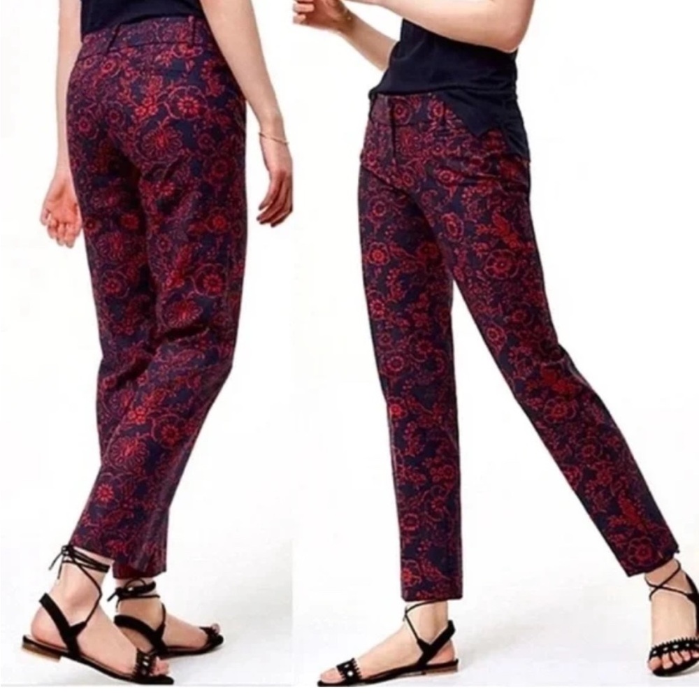 Ann Taylor Loft “Marisa” Rivieria Cropped Pant in Navy & Read Tropical